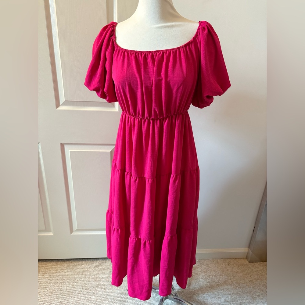 Elegant Pink Off-Shoulder Dress Sz M NWOT